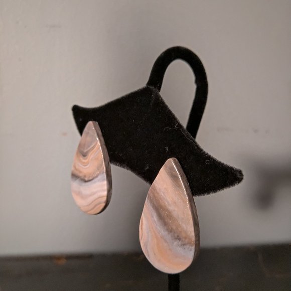 Teardrop Stud Earrings with Granite Design - Picture 9 of 10